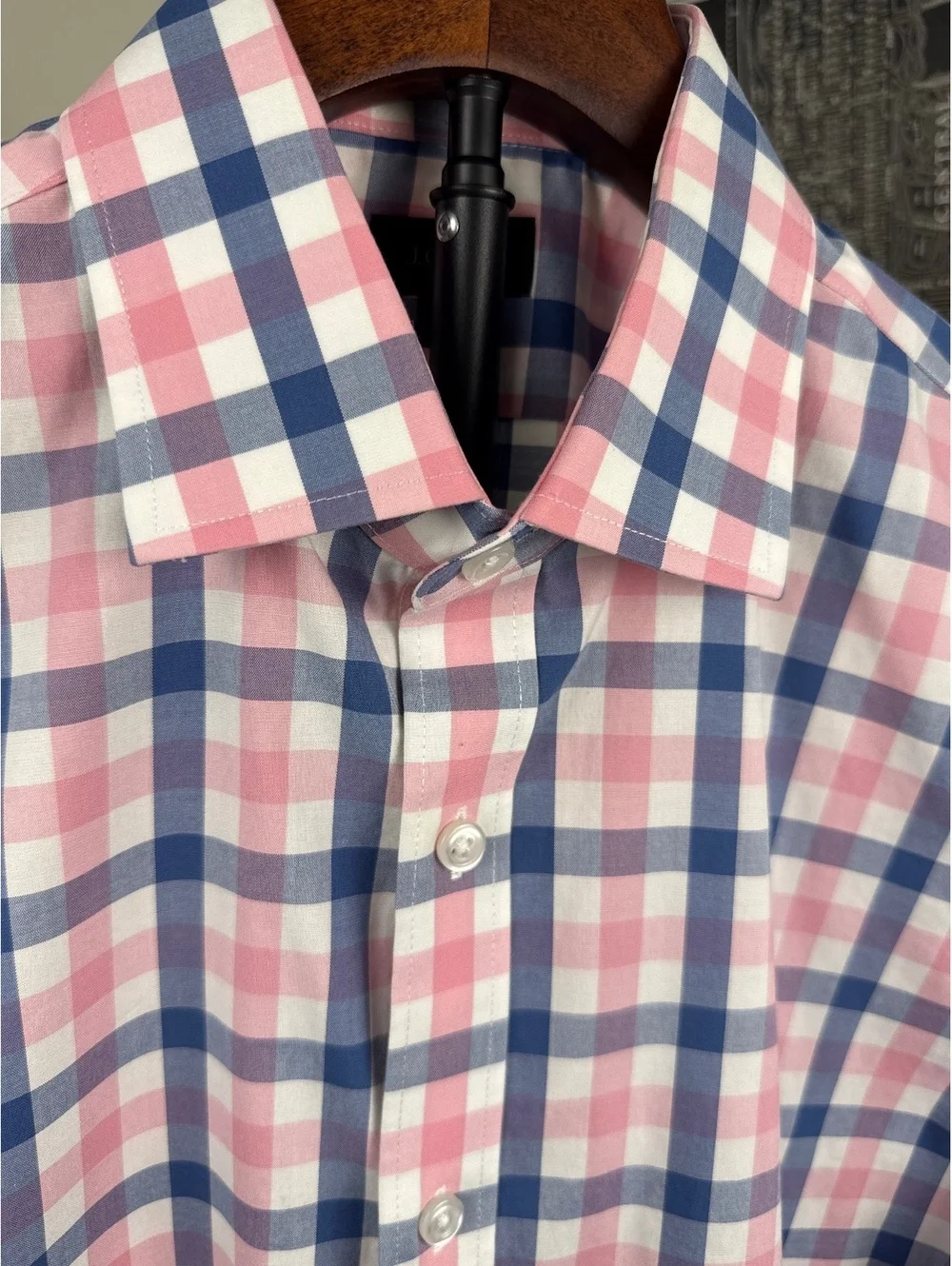 J.Crew BI050 Flex Washed Slim Fit Pink Blue Plaid Button Down Shirt Men's M